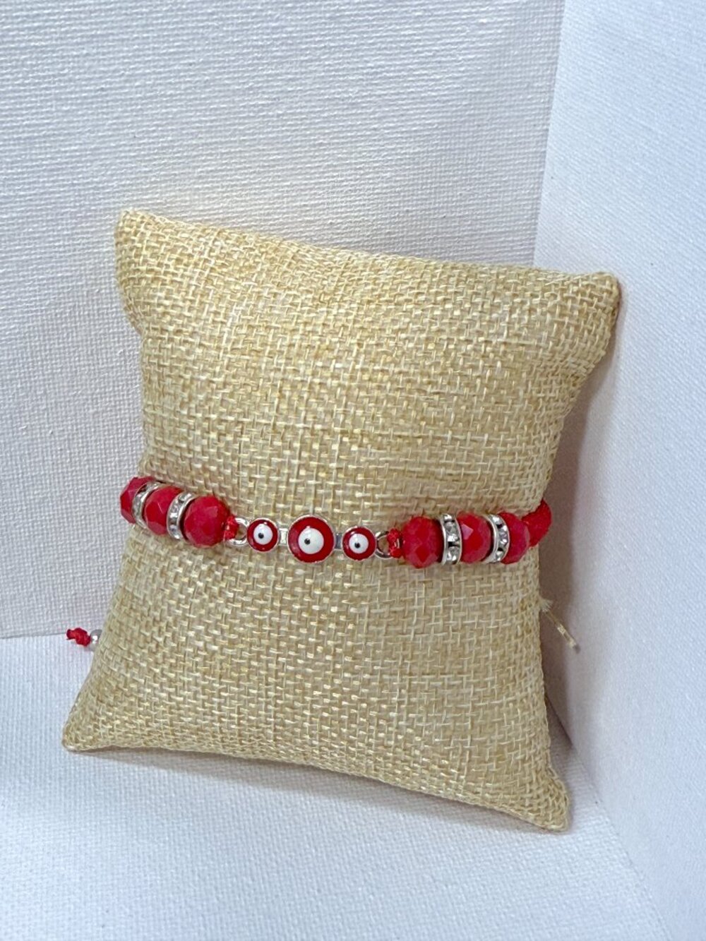Red Evil Eye Macrame Adjustable Cord Bracelet